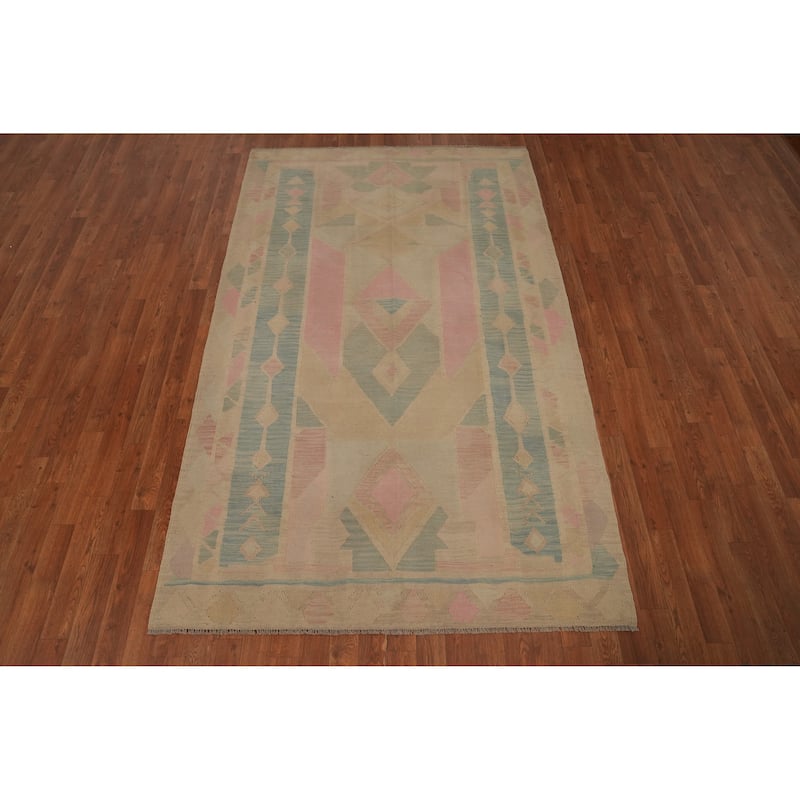 Hand Woven Oriental 100% Wool Carpet Southwestern Tribal Multi-Colored Kilim Area Rug - 7' 10'' X 4' 9''