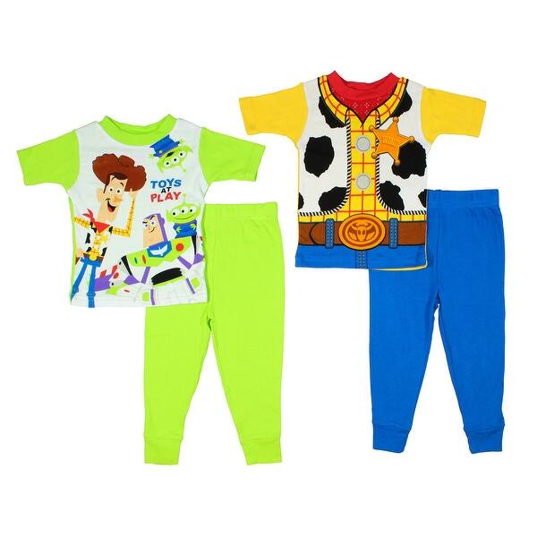 Shop Disney Toy Story Toddler Boys Woody And Toys At Play 4 Piece Cotton Short Sleeve And Pants Pajama Set Overstock 31640701