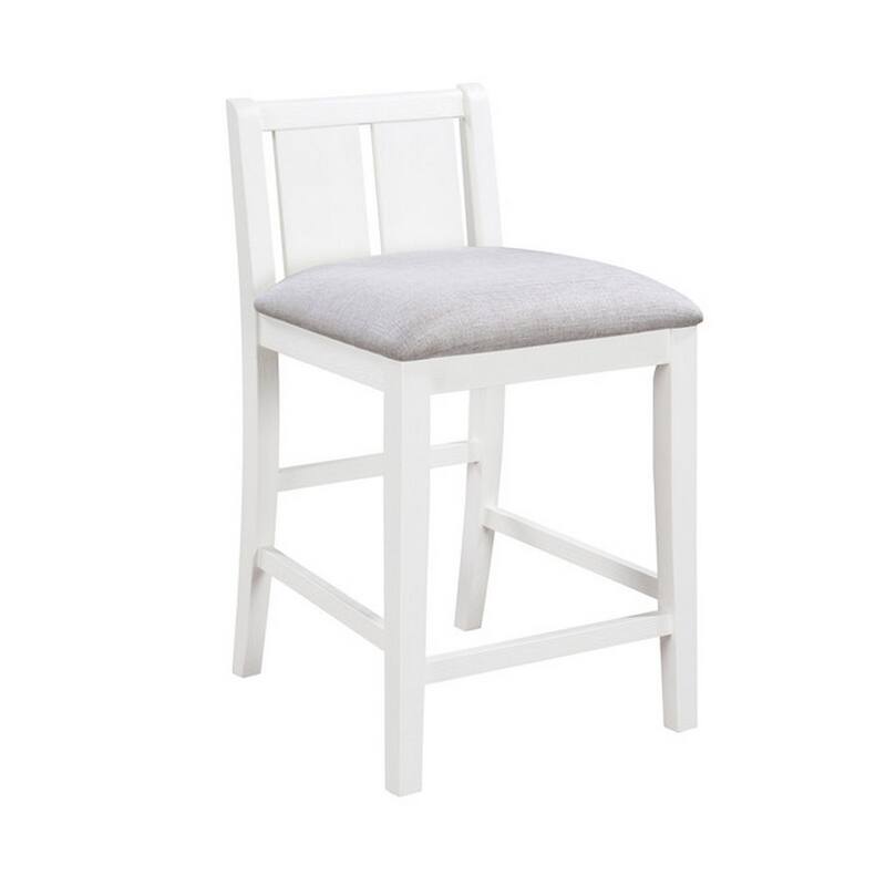 Ham 25 Inch Counter Height Chair Set of 2, Cream Fabric, White Wood Finish