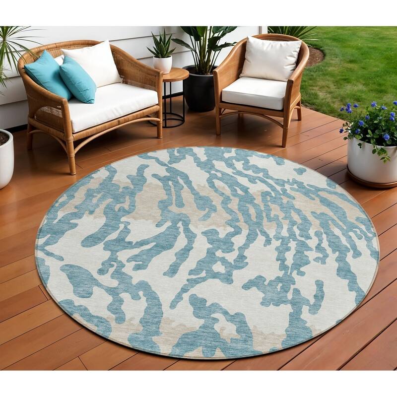 HomeRoots Animal Print Transitional Rectangle Outdoor Rug - 8' Round