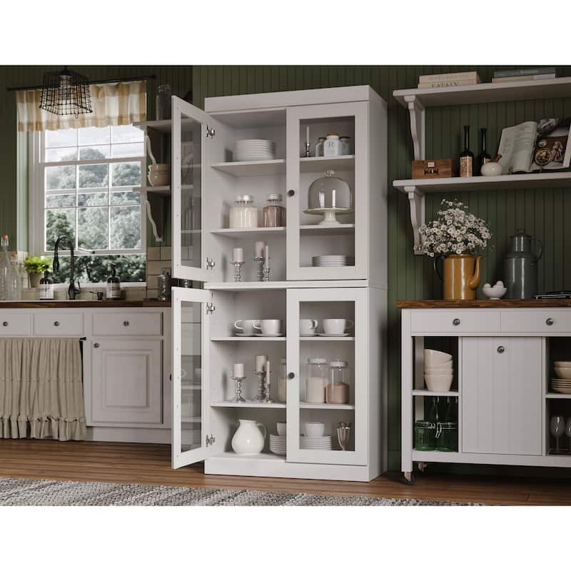 Palace Imports 100% Solid Wood Pantry Cabinet with Frosted, Clear Glass or Solid Doors and Adjustable Shelves