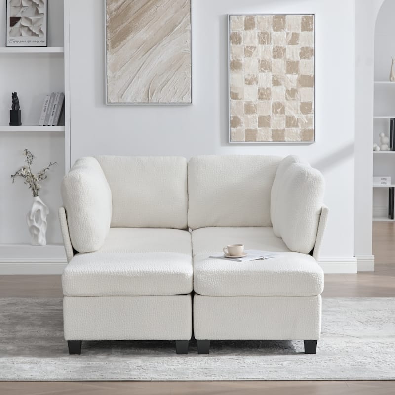 Freely Combinable Convertible Modular Sectional Sofa with Storage Ottomans