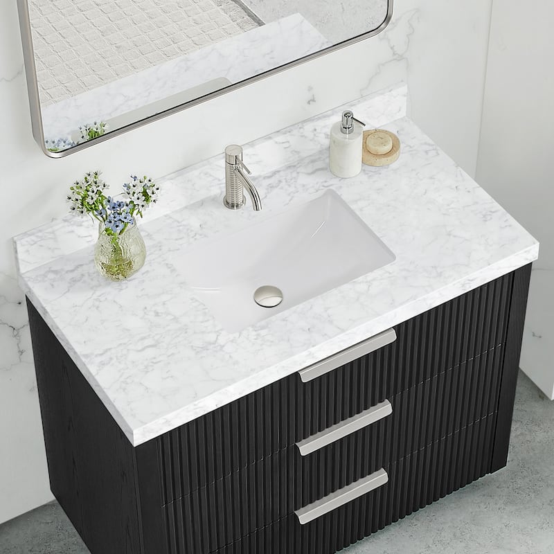 Zevio Natural Marble Vanity Top in Carrara White with Ceramic Sink - 43"W x 22"D - Carrara White