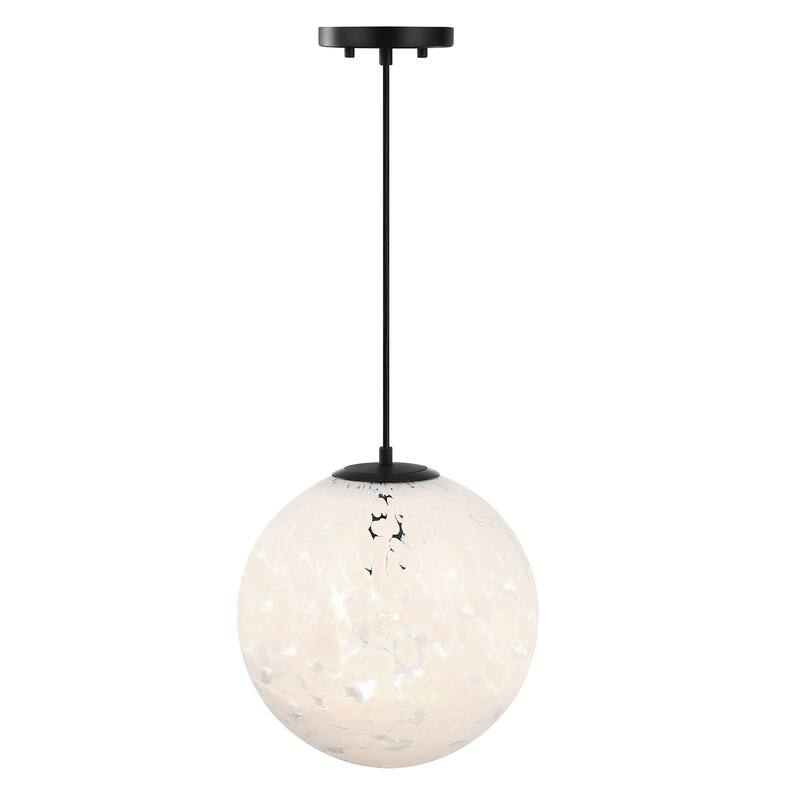 Circo Modern Matte Black 12 in. Globe Pendant with White Art Glass Shade