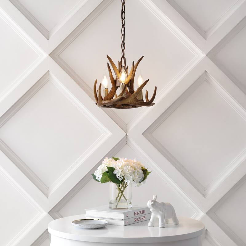 Draper 11.5" Adjustable Resin Antler 3-Light LED Chandelier, Brown by JONATHAN Y