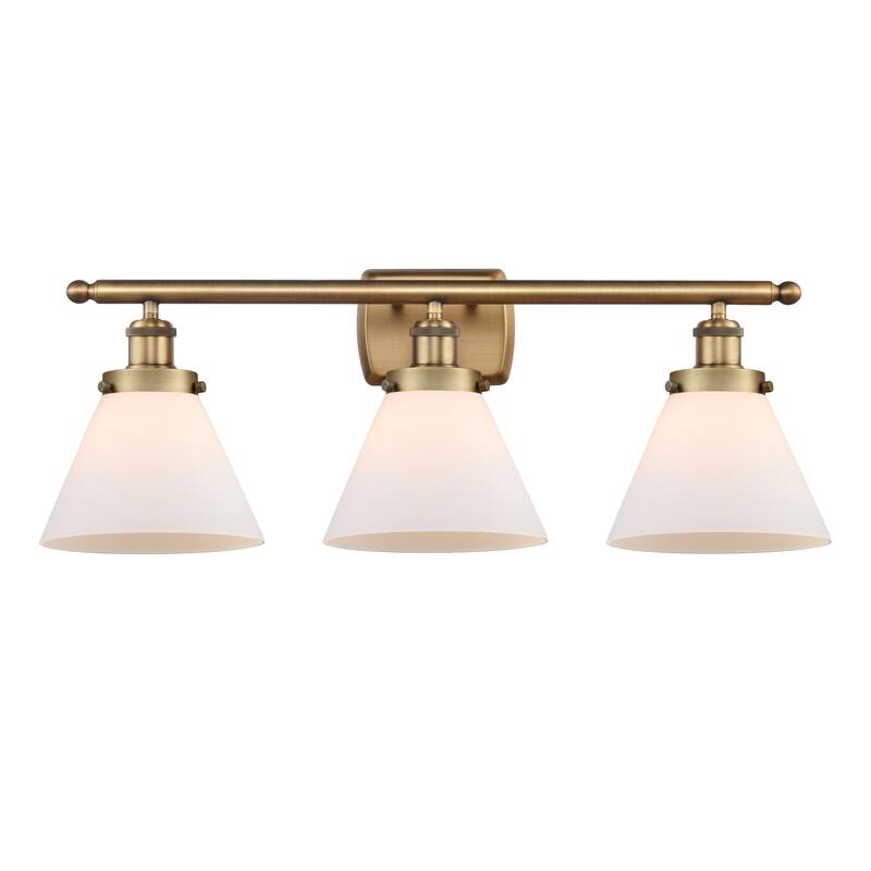 Innovations Lighting Ballston Urban Cone - 3 Light 28" Bath Vanity Light - Brushed Brass/Matte White