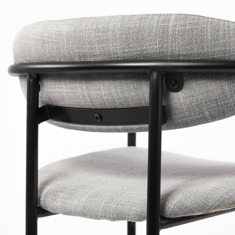 Set of 2 Modern Grey Fabric Upholstered Dining Armchairs with Black Metal Legs for Living Room - 29”H x 21”W x 22”D