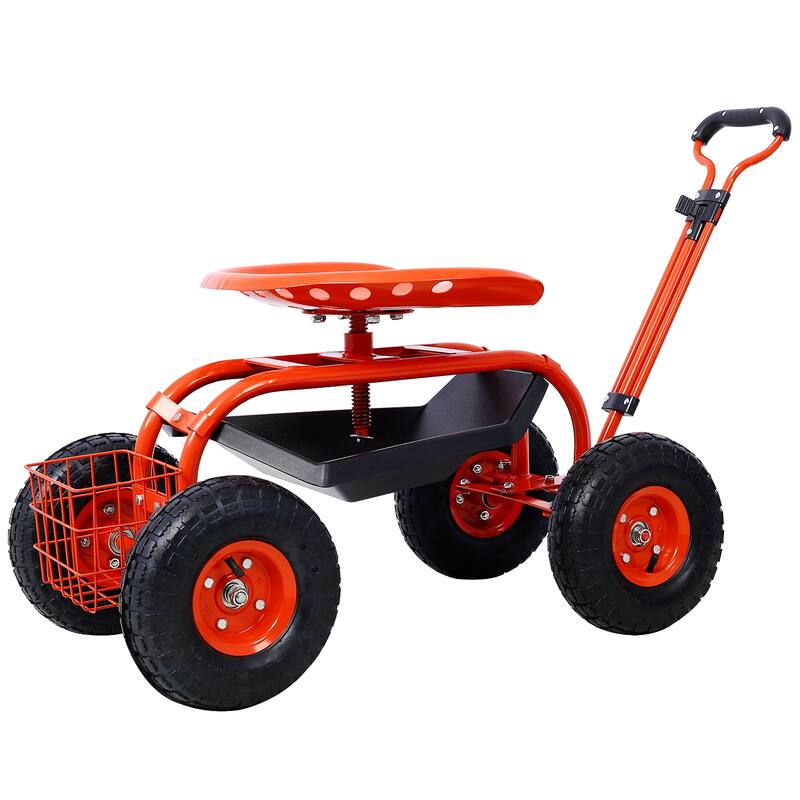 Rolling Garden Scooter Garden Cart Seat with Wheels and Tool Tray, 360 Swivel Seat