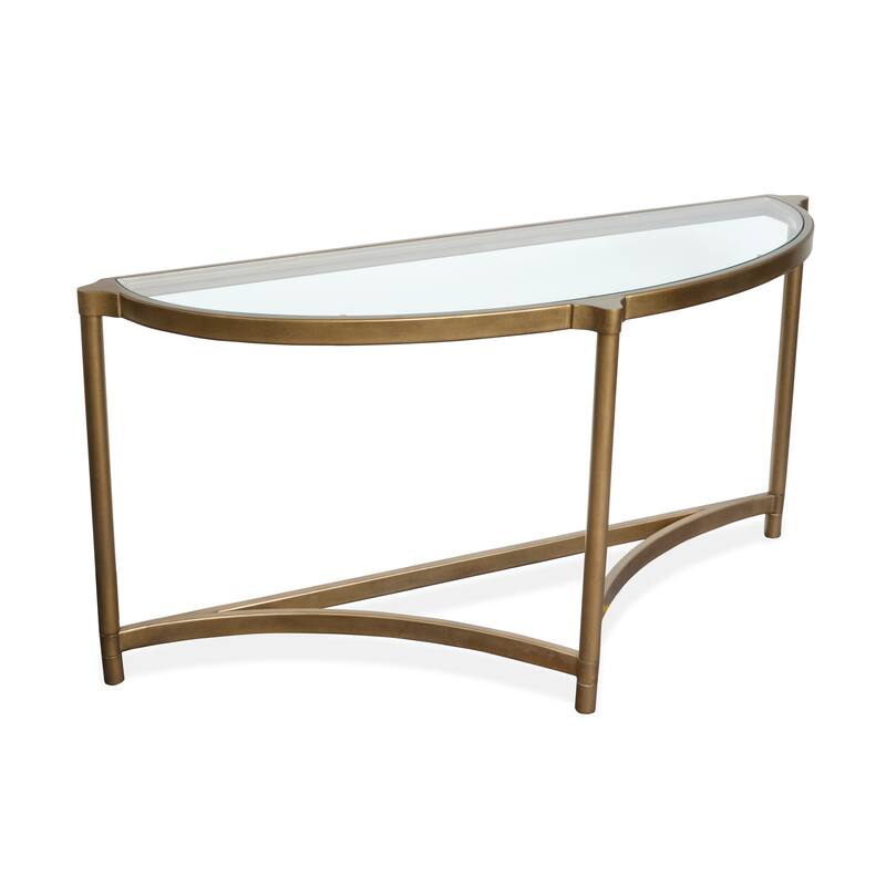 Magnussen Home Cassidy Aged Brass and Volakas Classic Demilune Sofa Table - 53.63''W x 18.75''D x 27''H