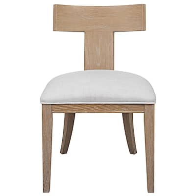 34" Brown and White Natural Oak Armless Accent Chair