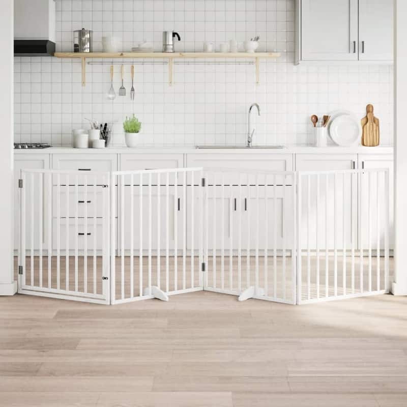 vidaXL Dog Gate Foldable Poplar Wood - White(6)