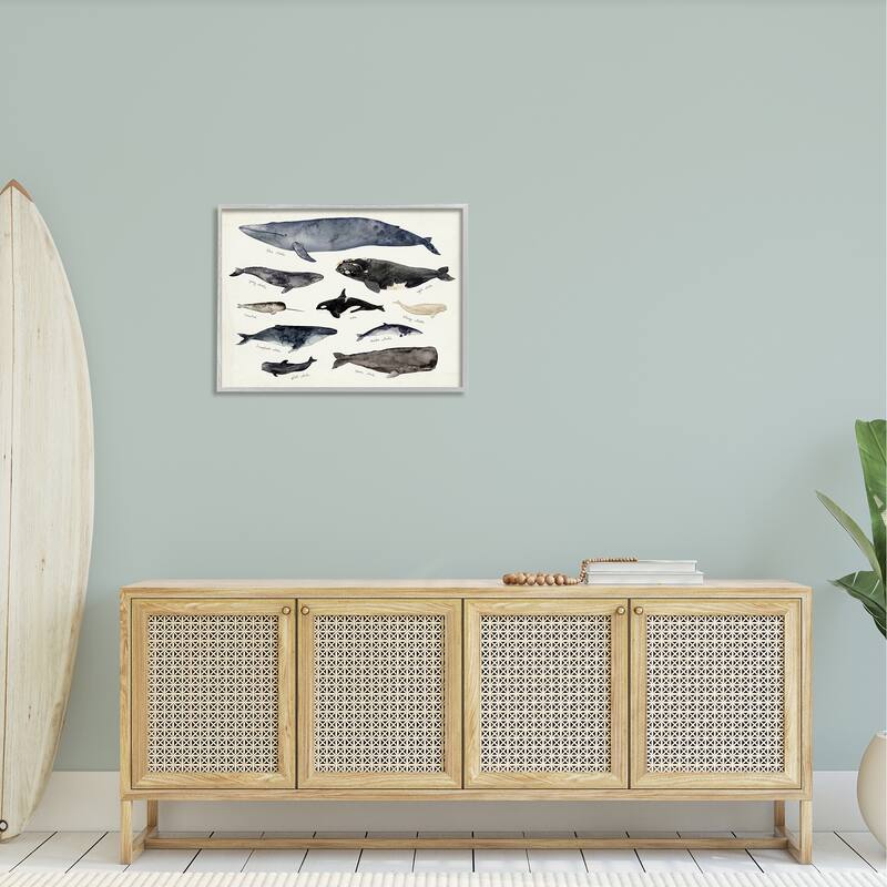 Stupell Vintage Nautical Chart of Whales Ocean LifeFramed Giclee Texturized Art by Victoria Barnes