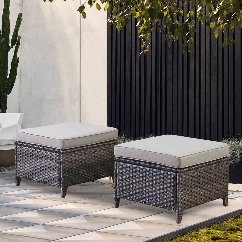 Gymojoy 2 Piece Outdoor Ottoman Wicker Patio Ottomans