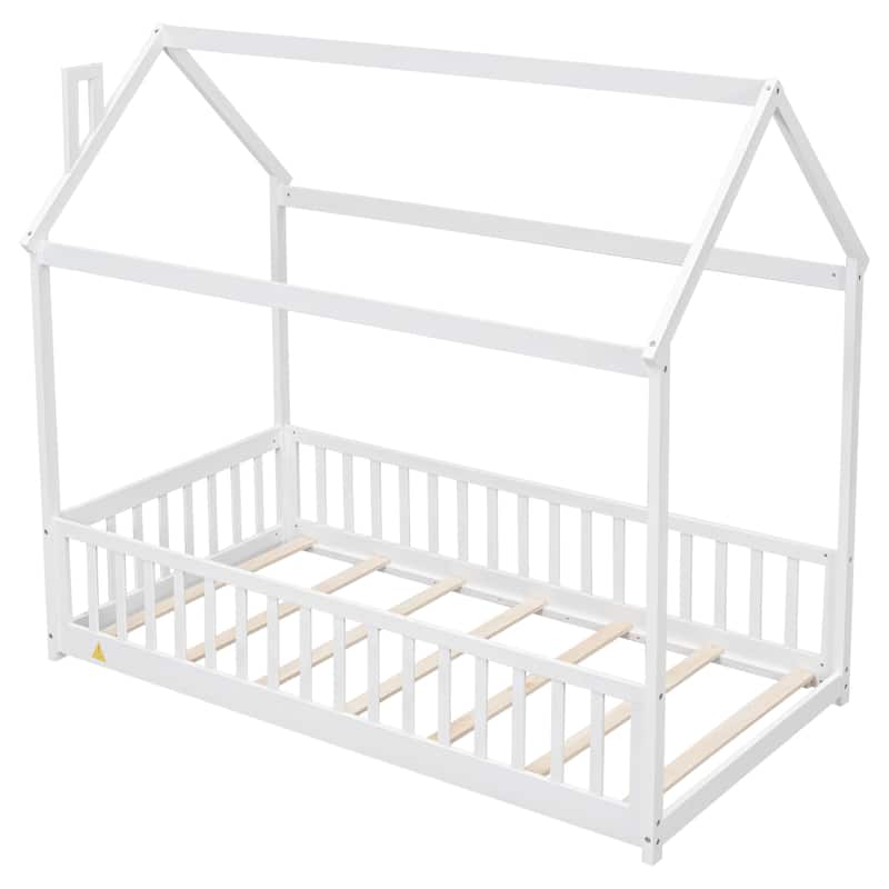 GDFStudio - Harrison American-Style Pine Twin Bed with House Design and Guardrails