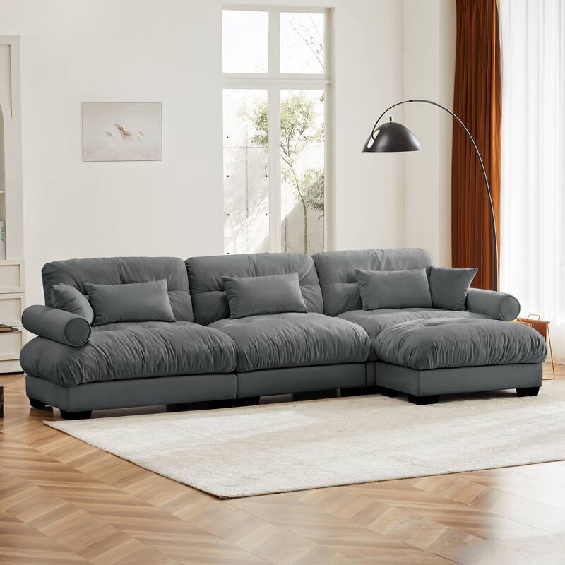 L-Shape 3 Deep Seat Modular Sofa Couch with 1 Movable Ottomans