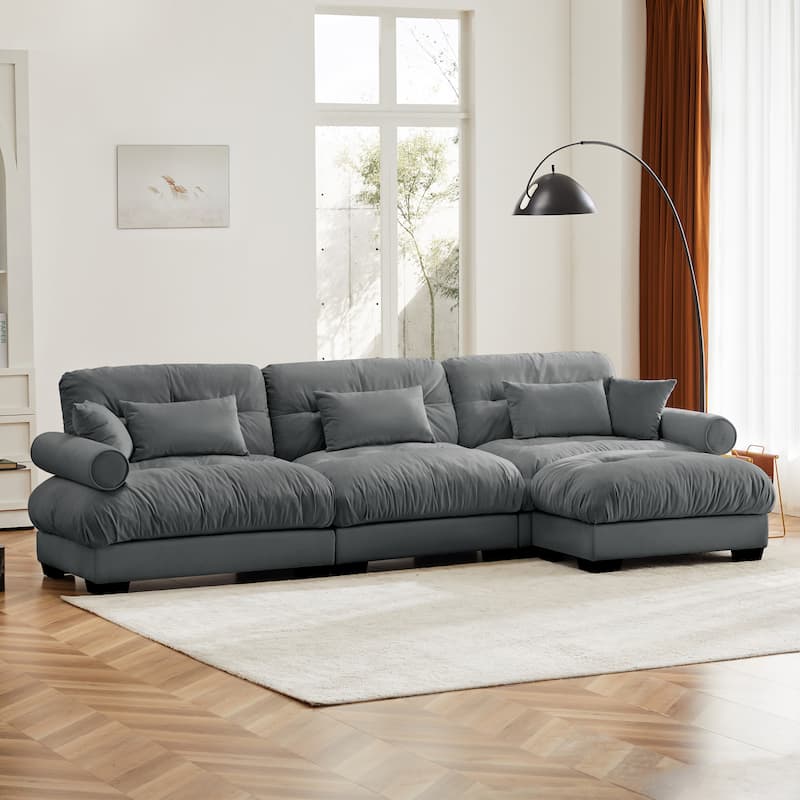Oversized Velvet Modular Sofa, 130" 3 Seater Modern Sectional Sofa Set with Movable Ottoman, L-Shaped Upholstered Couches