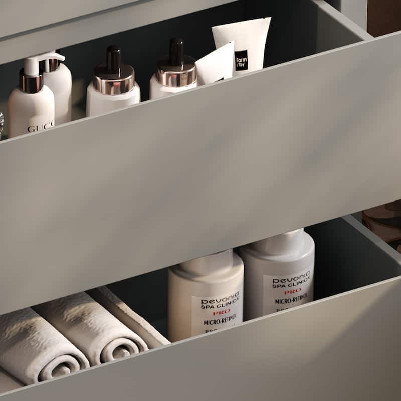 30" Freestanding Bathroom Vanity with Ceramic Sink - 2 Full-Extension Drawers, Soft-Close Slides & 45° Handle-Free Design