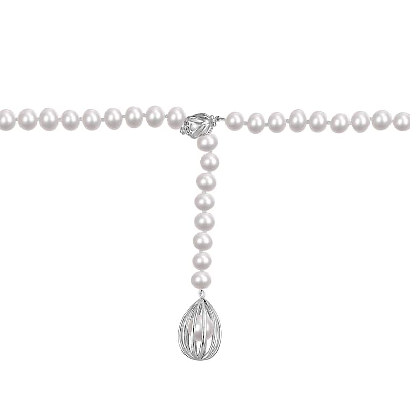 Miadora Cultured Freshwater Pearl Cage Lariat Y-Necklace in Sterling Silver