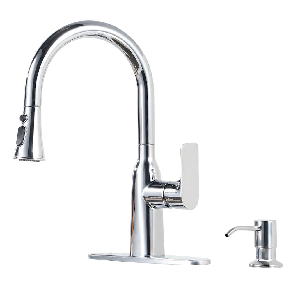 WOWOW Pull-Down Sprayer Kitchen Faucet with Soap Dispenser