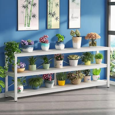 White MDF Sofa Console Table with Metal Legs and 3 Open Shelves - 70.87” L x 11.81” W x 35.83” H