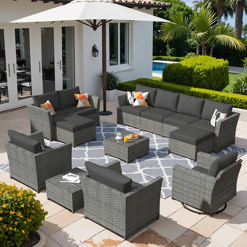 XIZZI 13-piece Outdoor Patio Furniture Conversation Set - Black