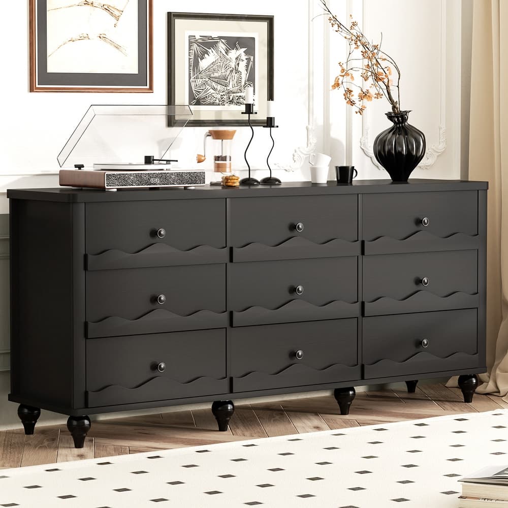 Narill Wave-Inspired 9-Drawer Dresser Closet Organizer, 63-In Chest of Drawers TV Stand