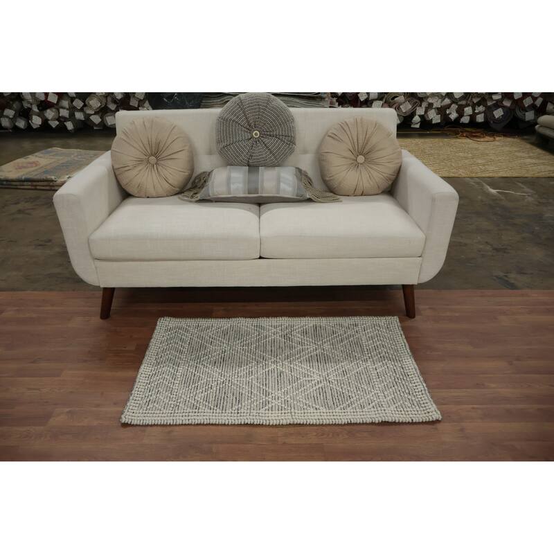 Hand Knotted Oriental 100% Wool Carpet Modern Geometric Beige & Ivories Modern Gotti Design Area Rug - 3' 8'' X 2' 1''