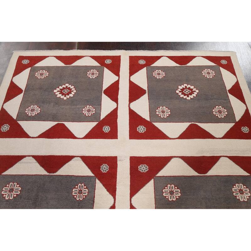 Geometric Gabbeh Kashkoli Area Rug Hand-knotted Oriental Wool Carpet - 6'1" x 8'11"
