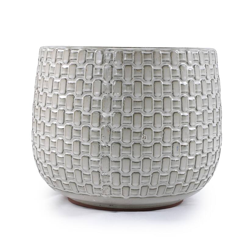 Matte White Ceramic Planter Set of 3 - 9.5 Inch Square Modern Outdoor Pots with Drainage