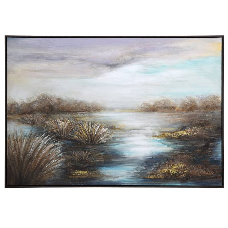 StyleCraft Into The Marsh Hand-Embellished Framed Canvas Wall Art - 32" x 32" - Brown