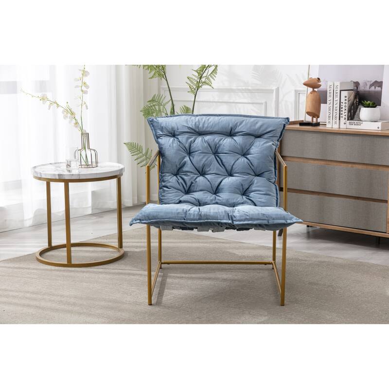 Italy shine velvet Upholstered Tufted Armchair With Golden Legs - Light Blue