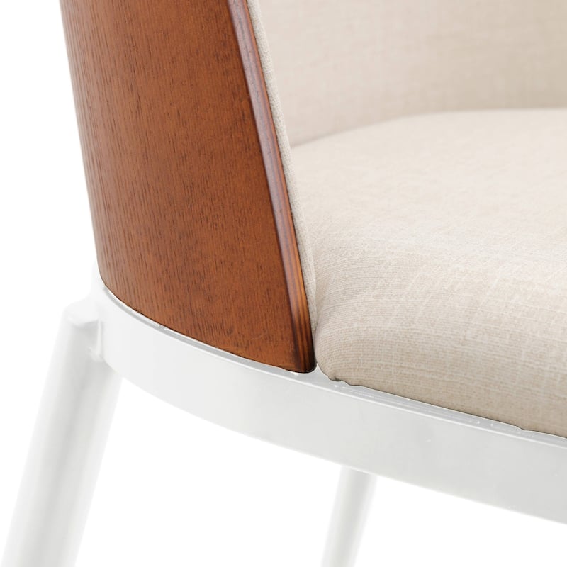 LeisureMod Tule Dining Chair with Upholstered Seat and White Steel Frame, Set of 2
