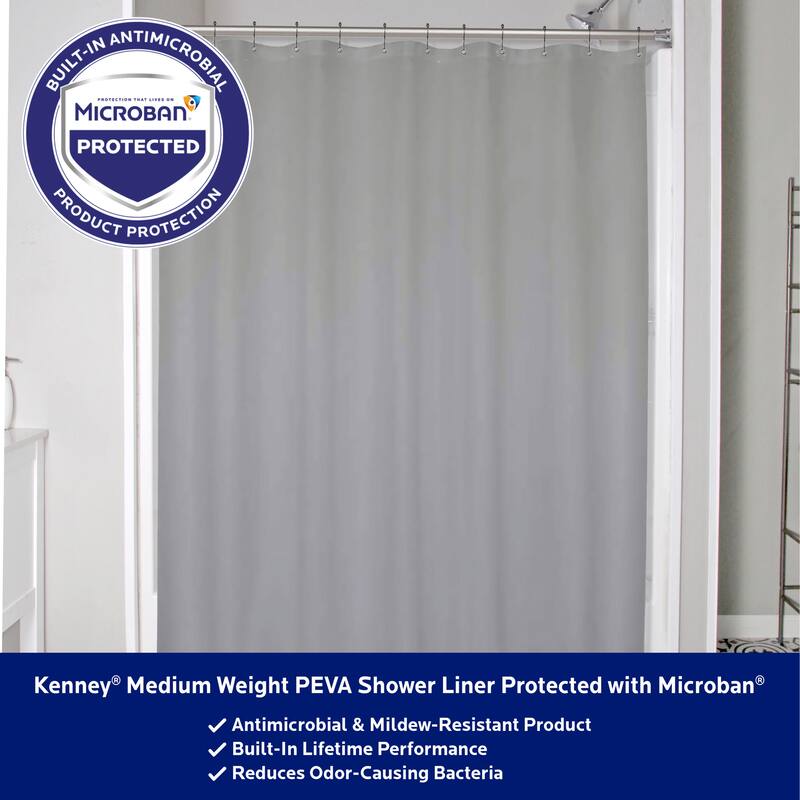 Kenney Microban Protected Medium Weight PEVA Shower Liner, 70" W x 72" H, 2-Pack