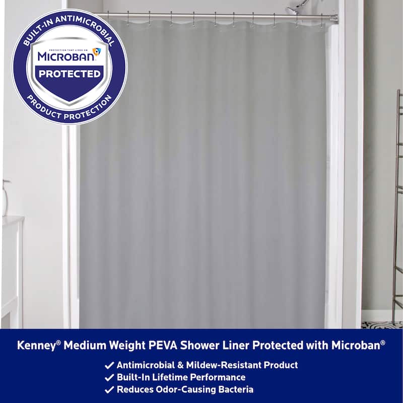 Kenney Microban Protected Medium Weight PEVA Shower Liner, 70" W x 72" H