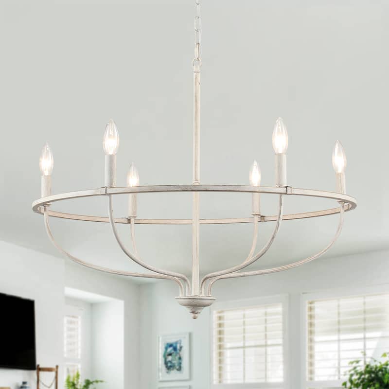 6-Light Wagon Wheel Chandelier, Traditional Metal Ceiling Light for Living Room Kitchen Island Dining Foyer - W28.34"x H25.19"