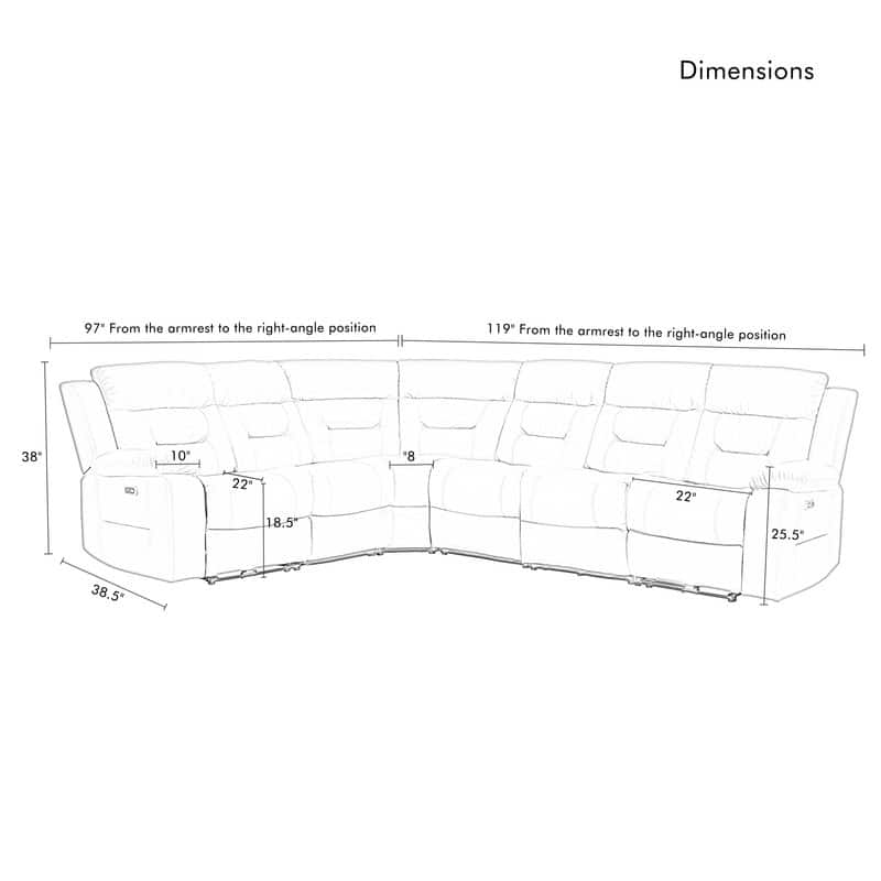 119'' Faux Leather Power Recliner 6-Seat Large Sectional Reclining Sofa with USB Port