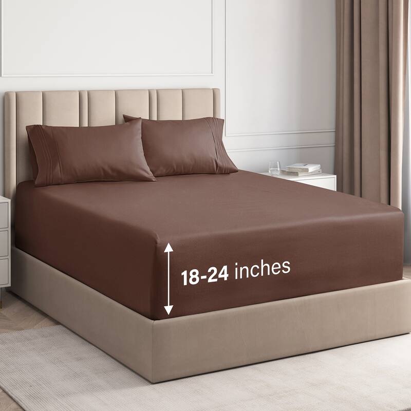 CGK Linens 4 Piece Solid Microfiber Extra Deep Pocket Bed Sheet Set - California King - Brown