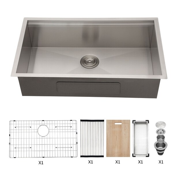 Kichae 32x19 Inch Single Bowl Undermount Workstation kitchen Sink 18 Gauge Zero Raduis. Opens flyout.
