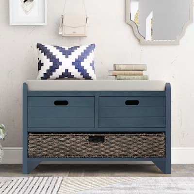 Storage Bench with Removable Basket Cushion and 2 Drawers