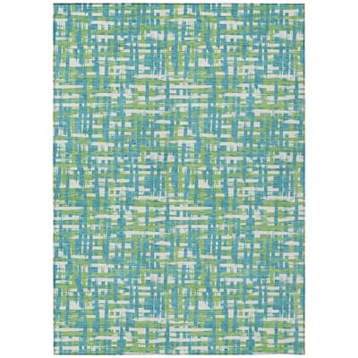 Machine Washable Indoor/ Outdoor Modern Crosshatch Chantille Rug