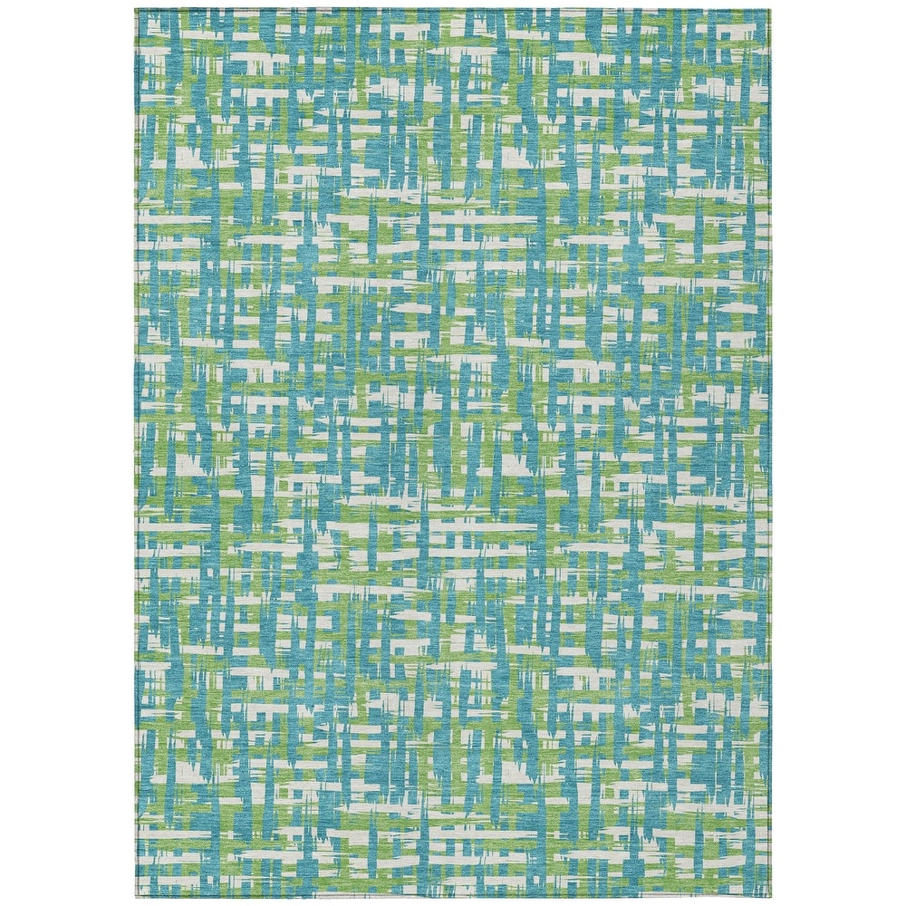 Machine Washable Indoor/ Outdoor Modern Crosshatch Chantille Rug