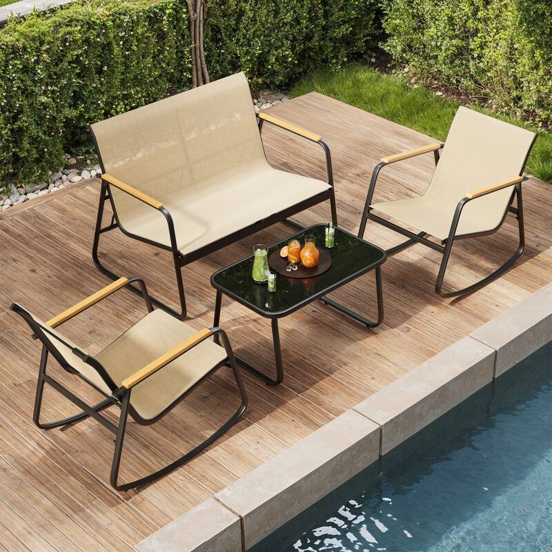4-Piece Outdoor Patio Furniture Set, All Weather-Resistant Textile Fabric Outdoor Conversation Set - Dark Brown