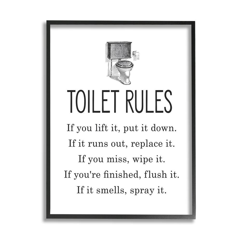 Stupell Bathroom Toilet Rules List Vintage Throne Illustration Framed Wall Art