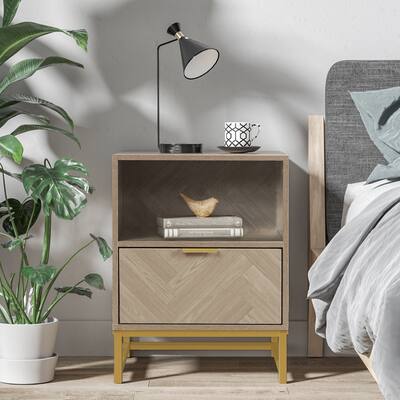Anmytek Nightstand Accent Table Farmhouse Bedside Table with Drawer and Open Shelf Natural Oak 15.75 in. x 15.75 in. x 20.8 in.