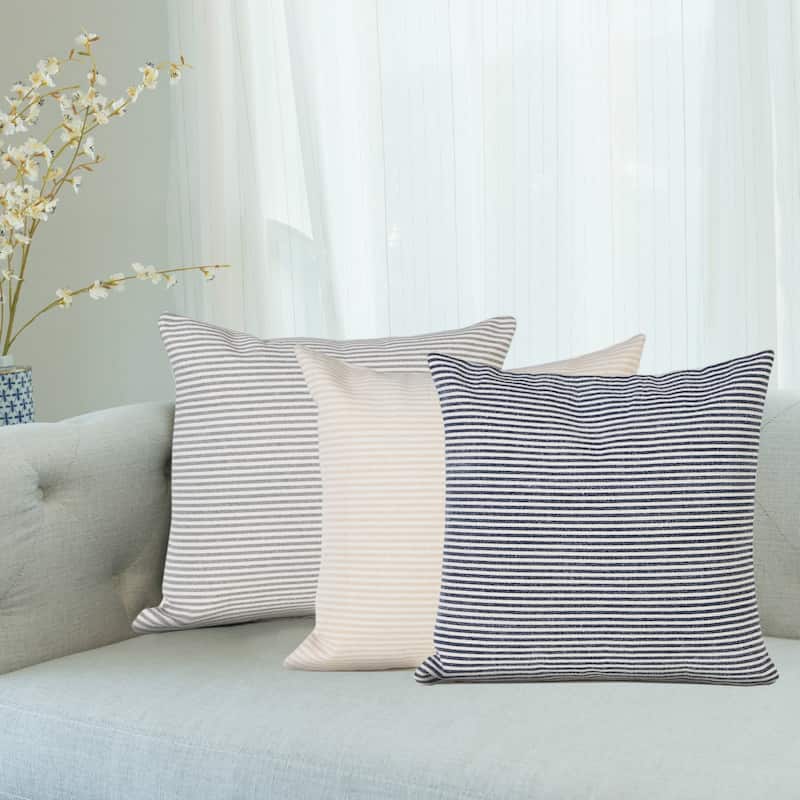 Handwoven Striped Square Cotton Throw Pillow Cover - 20" - Blue and White
