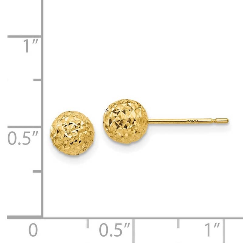 Curata 14k Yellow Gold Polished Diamond-Cut 6mm Ball Post Earrings