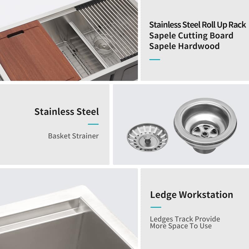 33" Undermount 16 Gauge Double Bowl Stainless Steel Kitchen Sink in Brushed Nickel - 33'' x 19'' x 10''