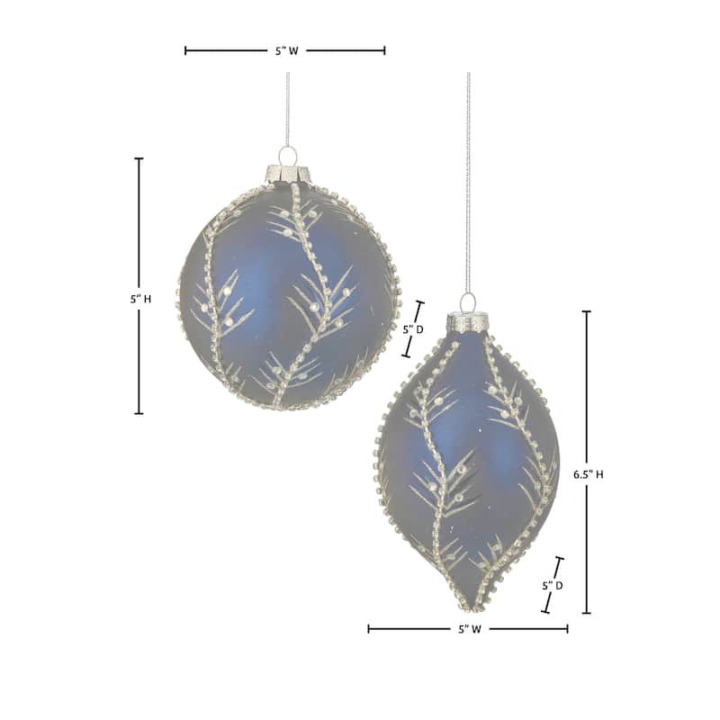 5-6.5" Glass Jewel Glitter Ball and Finial Ornament Set of 6