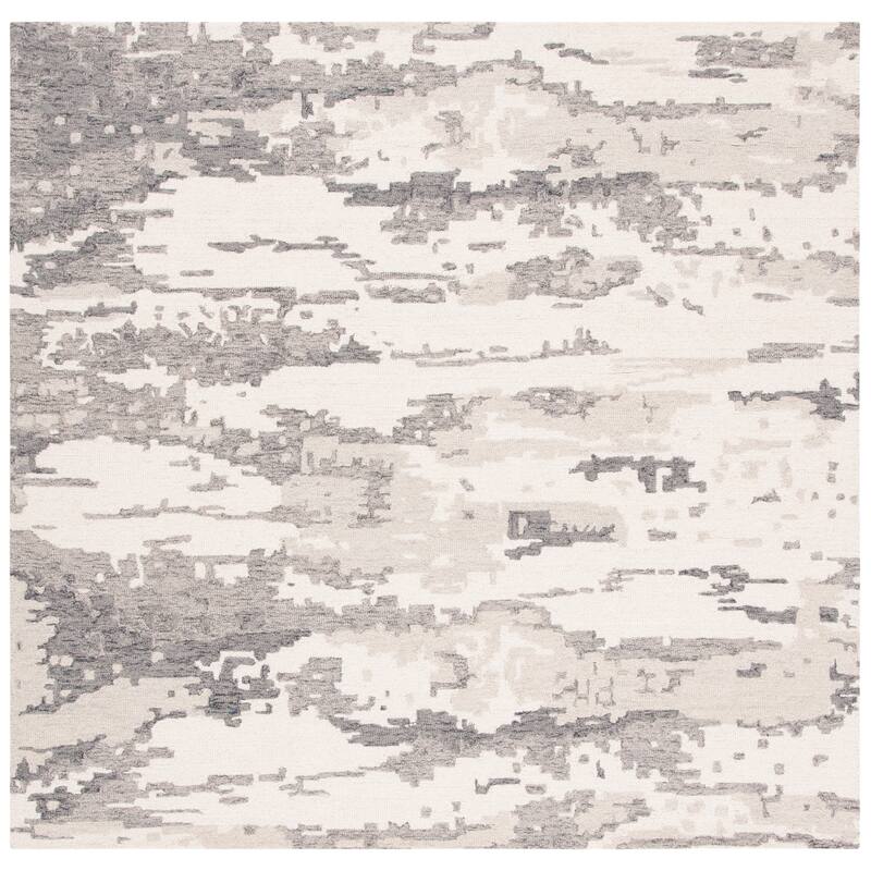 SAFAVIEH Handmade Abstract Kotoko Contemporary Wool Rug - 4' Square - Charcoal/Ivory