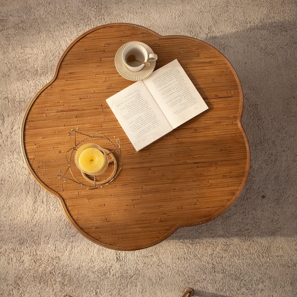 31.5 in Flower-Shaped Rattan Coffee Table with Lift-Off Lid Storage
